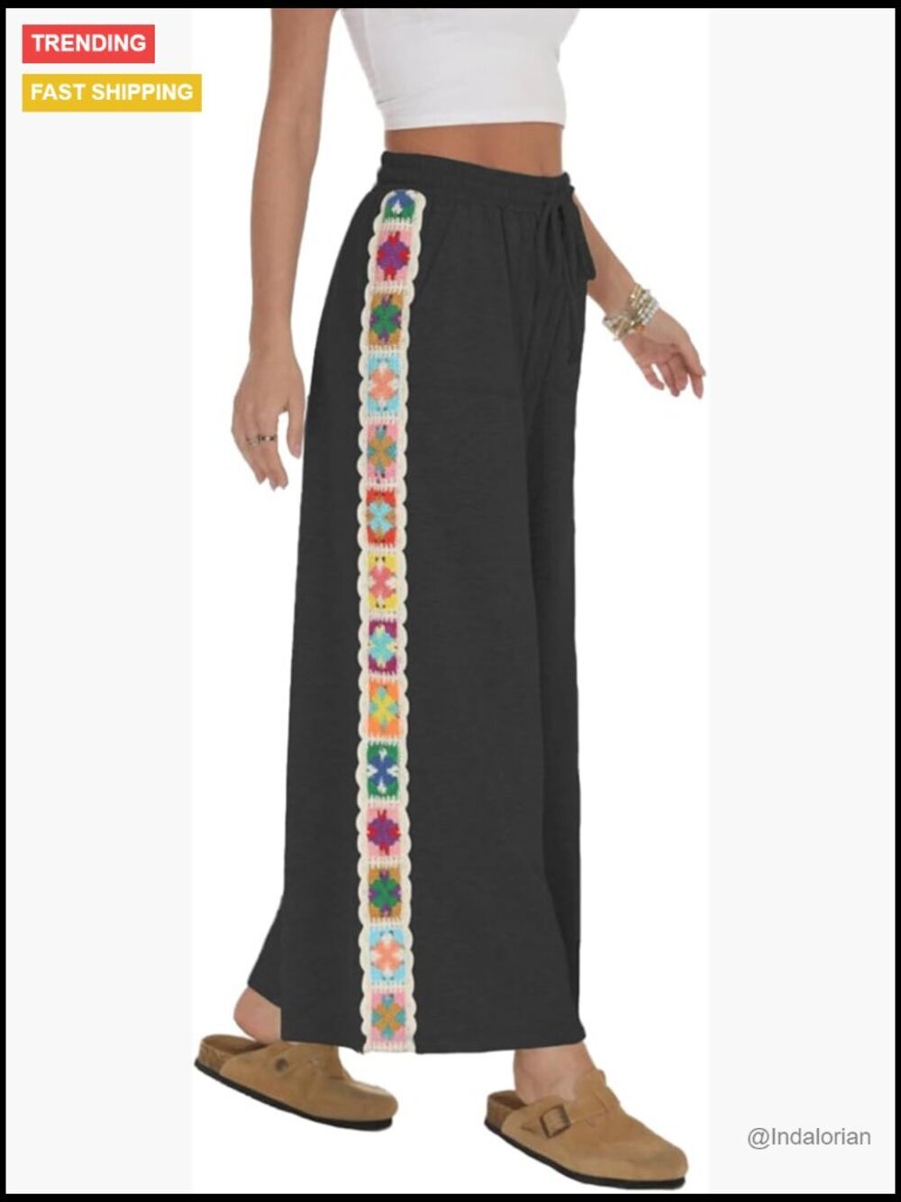 Wide Leg Cropped Palazzo Pants with Pockets Elastic Waist Boho Beach Pant